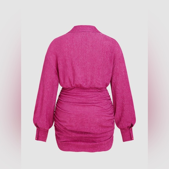 NWT Cider Fushcia Collar Ruched Mini Shirt Dress Curve & Plus - Picture 3 of 7